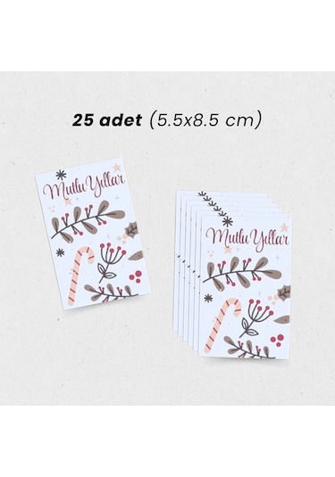 Yılbaşı Mutlu Yıllar Yazılı Hediye Kart Seti, Baston Temalı Paket