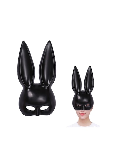 Siyah Renk Ekstra Lüks Uzun Tavşan Maskesi 35x16 Cm Renkli