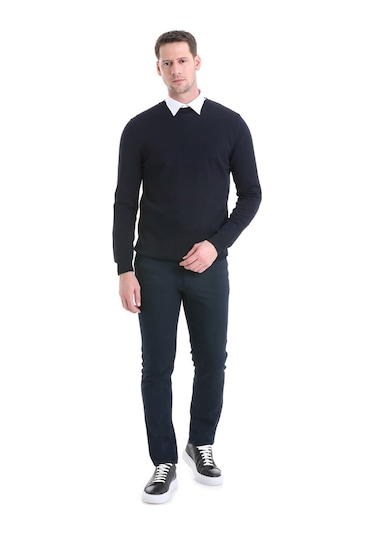 Hatemoğlu Regular Fit Düz Bisiklet Yaka Triko Kazak 34122023a006 005 - Lacivert