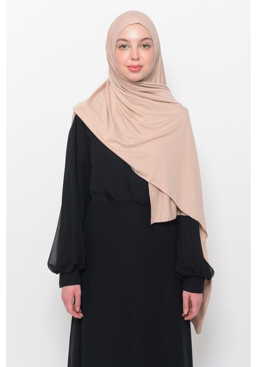 Hazır Pratik Geçmeli Lüks Düz Penye Şal Çapraz Hizalı Açık Bej