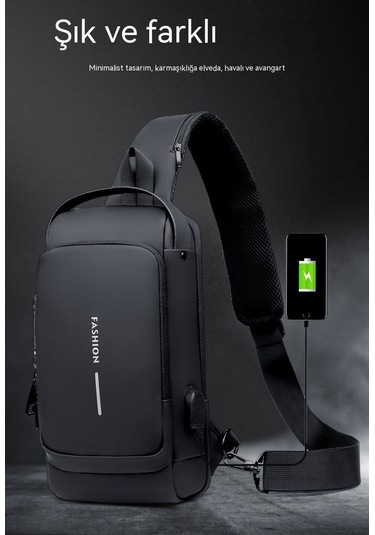 Maoyaya Erkek Motosiklet Çantası Şifre Hırsızlık Önleyici Spor Bel Çantası Gündelik Çapraz Çanta - Siyah Siyah