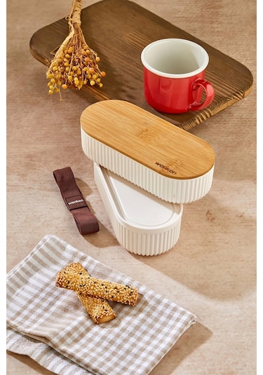 Bambu Kapaklı Lunch Box Kahvaltılık Saklama Kabı Large Bölmeli Çok Renkli