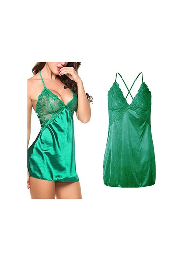 Homyl Kadın Babydoll Lingerie Pürüzsüz Pijama T-geri Set Yeşil