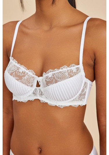 Paris Ekru Balenli Dantelli Dolgusuz Toparlayıcı Balkonet Sütyen ekru