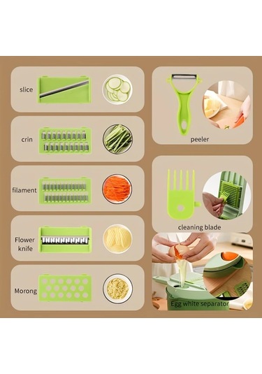 Honeybeeshop Manuel Mutfak Sebze Meyve Dilmece 14in1 Büyük Parçalar Keskici Güçlü Tasarım Kilitli Hıyar Soğan Havuç Domates Ev Profesyonel Şefler İçin 1 Parça