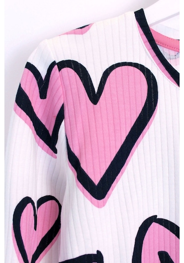 Zuzunga Kalp Desenli Fitilli İnterlok Kumaş %100 Pamuk Kız Çocuk Pijama Takımı Beyaz Zuzunga Kalp Desenli Fitilli İnterlok Kumaş %100 Pamuk Kız Çocuk Pijama Takımı Beyaz