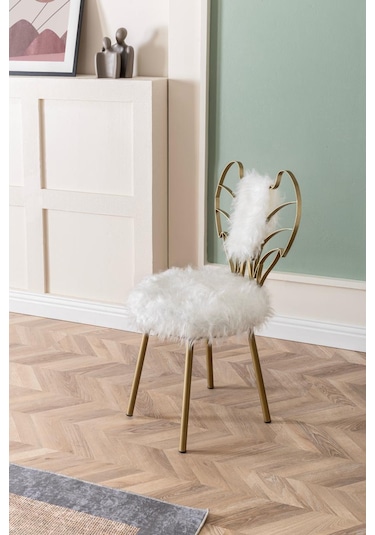 Gold Melek Peluş Sandalye Lak Kaplama Metal Sandalye