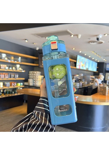 Pp Malzeme Tasarım Model Düşmeye Kırılmaya Dayanıklı Taşınabilir Pipetli Bardak Suluk 1 Litre Mavi