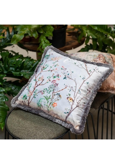Gri Bahçe Tasarımlı Yastık/kırlent Dolgu Boncuk Elyaf, Uluslararası Yıkama Ve Solmama Sertifikası Çok Renkli