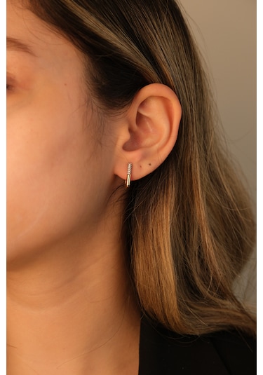 Çildan Womens Gold Simetrik Halka Küpe