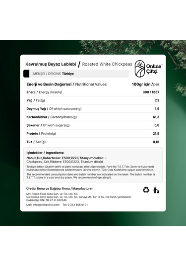 Online Çiftçi Beyaz Çıtır Leblebi 100 G