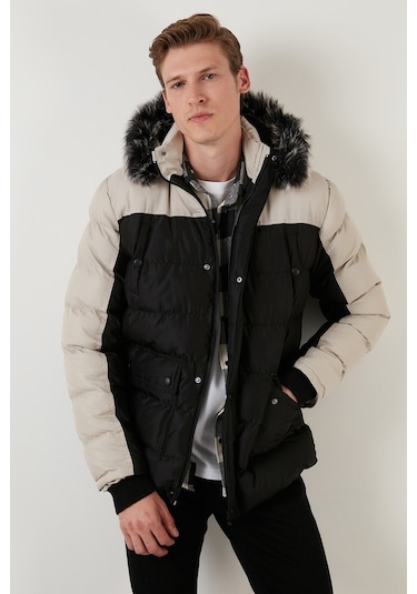 Buratti Slim Fit Çıkarılabilir Suni Tüylü Kapüşonlu Şişme Erkek Mont 5760076 Siyah-Açık Gri Buratti Slim Fit Çıkarılabilir Suni Tüylü Kapüşonlu Şişme Erkek Mont 5760076 Siyah-Açık Gri