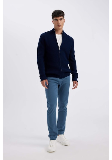 Defacto Chino Kanvas Pantolon Slim Fit Dar Kesim Pamuklu Esnek Dar Paça C9441AX24AUIN264 İndigo