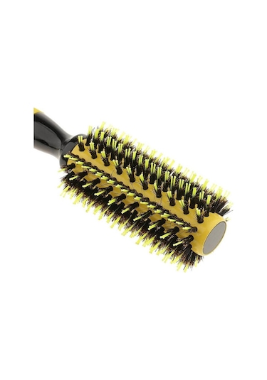 Koodmax Ahşap Saplı Naylon Kıl Saç Şekillendirici Fön Fırçası - Saç Düzleştirici Tarak 4.5cm - Sarı - Siyah