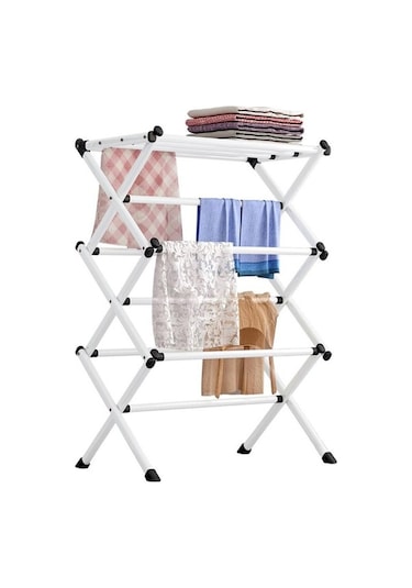 Jms Katlanır Kurutma Rafı Metal Standı Asılı Ev Çamaşır Elbise Havlu Beyaz