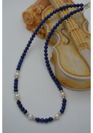 Stoneage Lapis Lazuli Ve Incili Kadın Kolye Beyaz