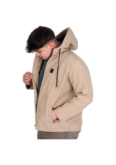 Büyük Beden Erkek Kapüşonlu Mont Waterproof Softshell 21235 Bej Bej