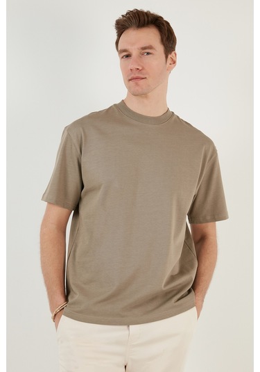 Buratti Pamuklu Relaxed Fit Sıfır Yaka Erkek T Shirt 5905446 Vizon