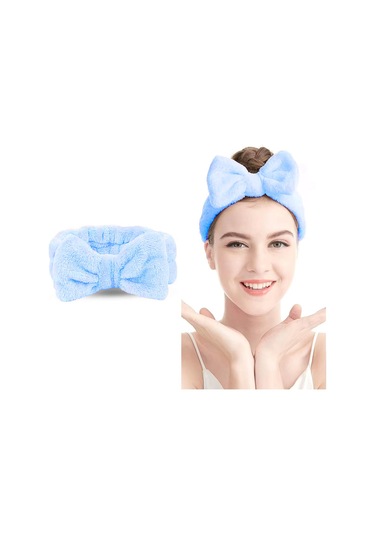 Fiyonk Peluş Bandana Makyaj Spa Saç Bandı Buz Mavi Mavi