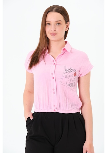 Sortie Collection Müslin Cep Baskılı Cepli Gömlek Pembe