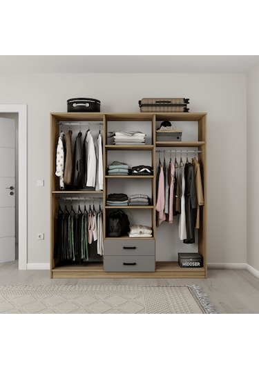 Yaman Luna-keçe 6 Kapaklı 2 Çekmeceli Gardırop Luna