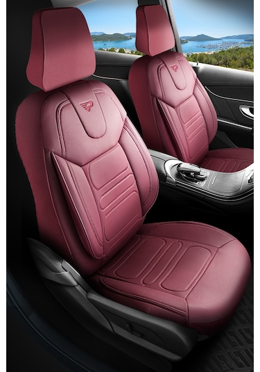 Bordo - Bordo Panda Rodos Serisi Deri Ortopedik Oto Koltuk Kılıfı - Tam Set