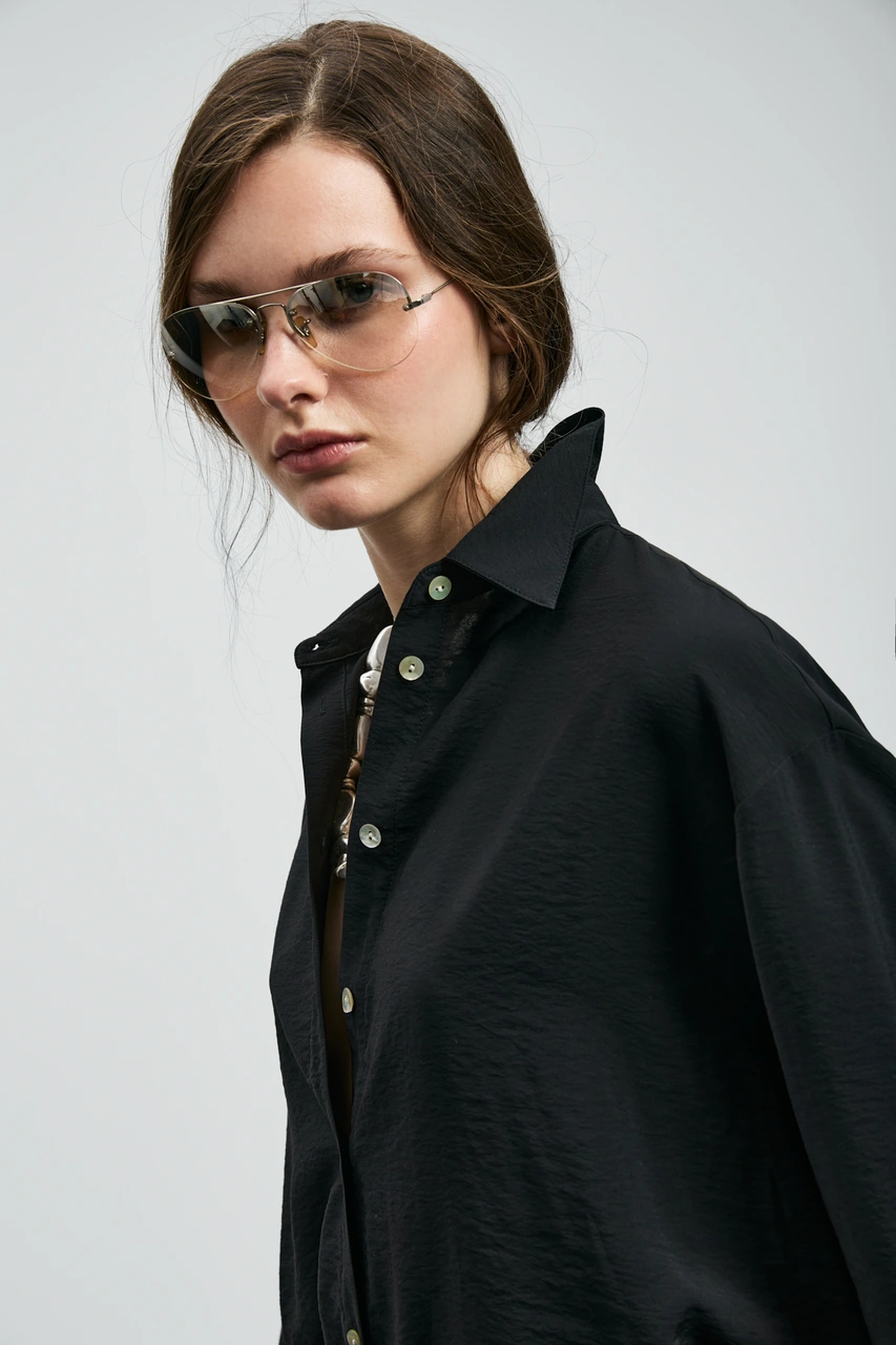 Lufian Mıla Kadın İpekli Gömlek Siyah Siyah 122010018100100 Siyah