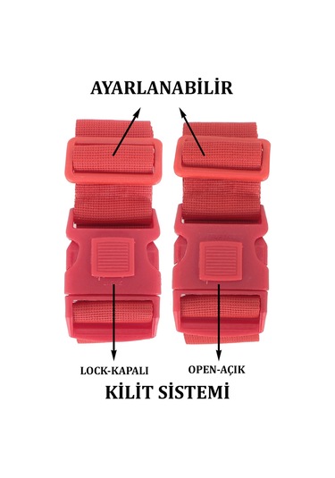 Case Cub 2 Adet Kırmızı Valiz Bavul Kemeri Aç Kapat Emniyet Kilitli Ayarlanabilir Kırmızı