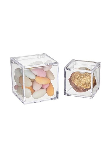 Şeffaf Akrilik Kutular Kapaklı Küçük Kare Küp Kaplar Plastik Saklama Düzenleyici Şeffaf
