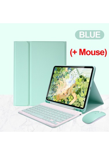 Xindoker 2021 İpad Pro 11 İnç İçin Çift Modlu Şarjlı Yeşil Deri Kılıf Ve Bluetooth Klavye Seti