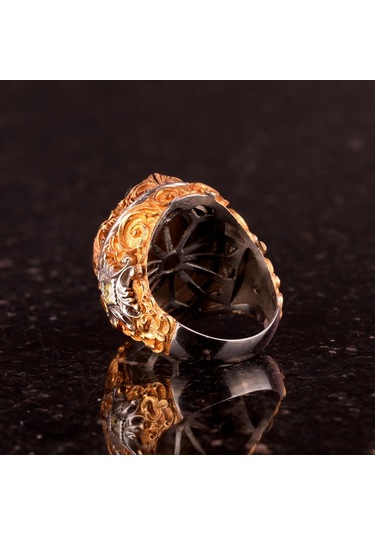 925 Ayar Gümüş Doğal Kehribar Taşlı Erkek Yüzük - El Yapımı Vintage Tarzı Takı Gümüş