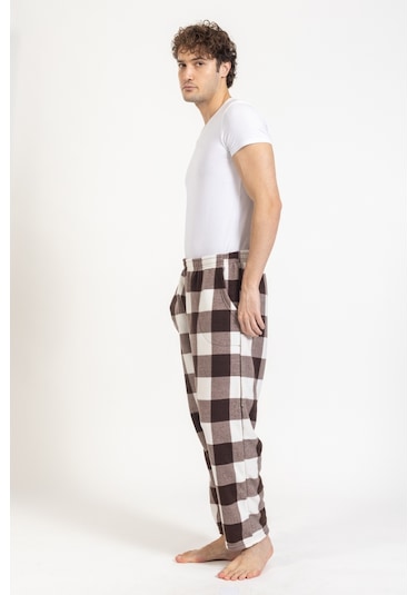 Erkek Polar Kışlık Eşofman Alt Desenli Tampap Polar Alt- 1060 Krem