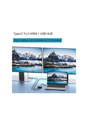 4'ü 1 Arada Type-c - Çift Hdmı + Usb + Type-c Hub Adaptörü