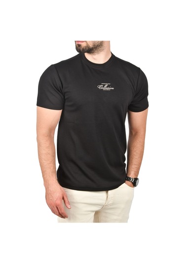 Deepsea Erkek Siyah Bisiklet Yaka Dar Kesim Pamuklu Tişört Nefes Alan Yumuşak Dokulu Tişört 2504350 Siyah