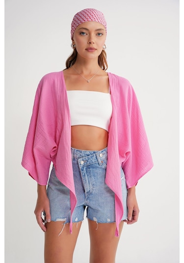 Mixray 4723 Kadın Önü Bağlamalı Bolero Bluz Pembe
