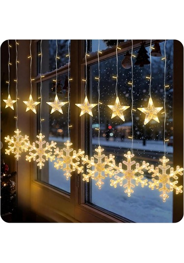 Kar Tanesi Saçaklı Dekoratif Gün Işığı Led 3 Metre Parti Kutlama Dekor Süsleme Yılbaşı Led 8 Mod Gün Işığı