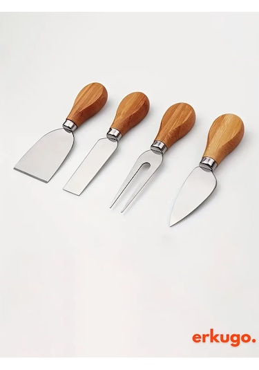 5 Parça Bambu Peynir Sunum Tahtası Ve Çatal - Spatula -mini Spatula - Bıçak Seti, Peynir Kesim Panosu, Sunum Seti Bambu