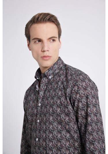 D's Damat Slim Fit Haki Baskılı Gömlek 1ec0221042599 Haki