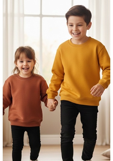 Zuzunga 2'li Basic Şardonlu Çocuk Sweatshirt Hardal - Kahverengi 9003