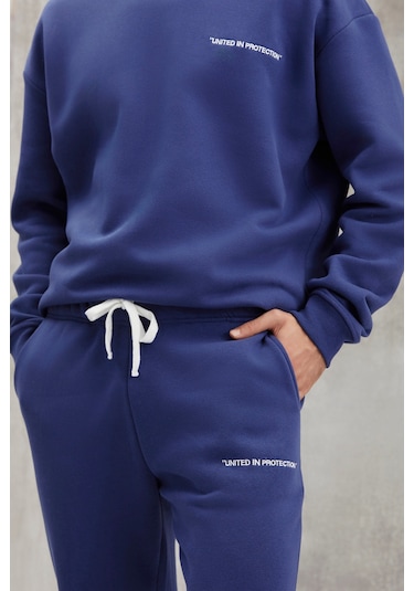 Marshall  Erkek Pamuklu Içi Polarlı Nakışlı Relaxed Lacivert Eşofman Takımı