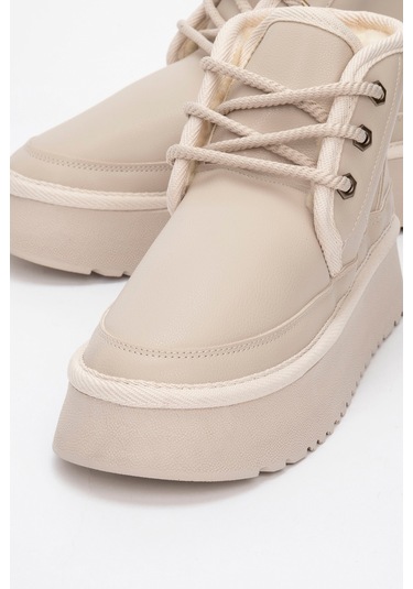 Ovela Bej Cilt Kalın Taban Bağcıklı Kadın Spor Bot Bej