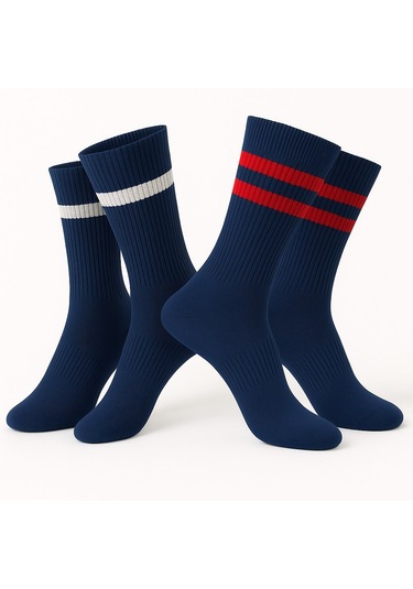 Erkek Lacivert Soket Çorap 2 Li Set Çizgili Pamuklu Spor Ve Günlük Kullanım Plus Scorpion Lacivert