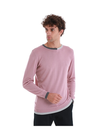 Hatemoğlu Pembe Regular Fit Düz Bisiklet Yaka Yünlü Triko Kazak 34122023a001 014 Pembe