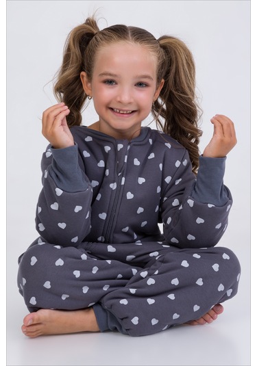 Kız Erkek Çocuk Kalın Elyaf Dolgulu Premium Kalite 2.5 Tog Desenli Uyku Tulumu Antrasit - Gri