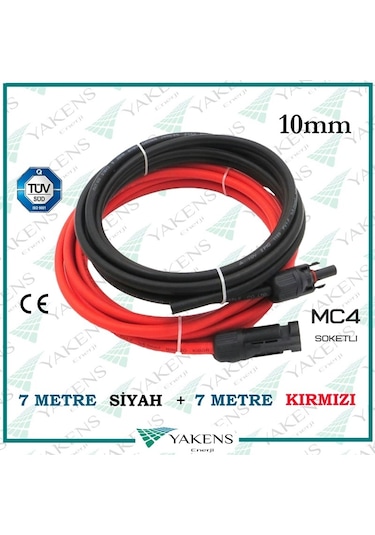 Mc4 Soketli 7m+7m 14 Metre 10mm Güneş Paneli Hazır Solar Kablo Siyah Kırmızı