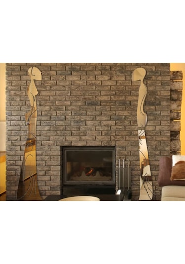 M3 Decorium Totemler Şömine Yanı Kolon Kiriş Üzeri Dekoratif Ayna Gümüş