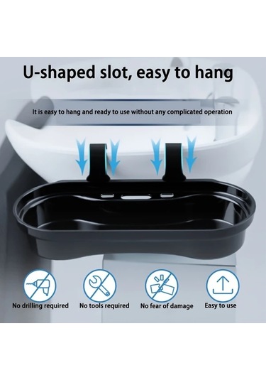 Globalbloom Siyah Metaliksiz Askılı Banyo Organizer Çok Bölmeli Duşakabin Üstü Raf Siyah