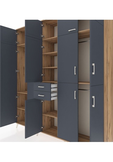 Hyperion Dolap 10 Raflı 2 Çekmeceli 3 Askılı 220x44x243 Çam-antrasit/antrasit Antrasıt/antrasıt