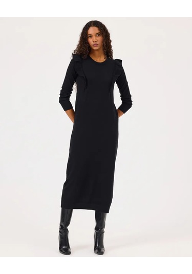 Scl Kadın Fırfır Detaylı Triko Elbise 10002421711016 Siyah