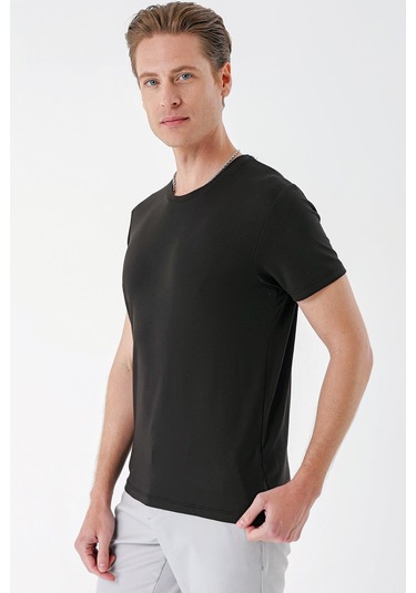 Slim Fit Bisiklet Yaka Düz Pamuklu Acı Kahve Tişört Ts 823 Kahverengi